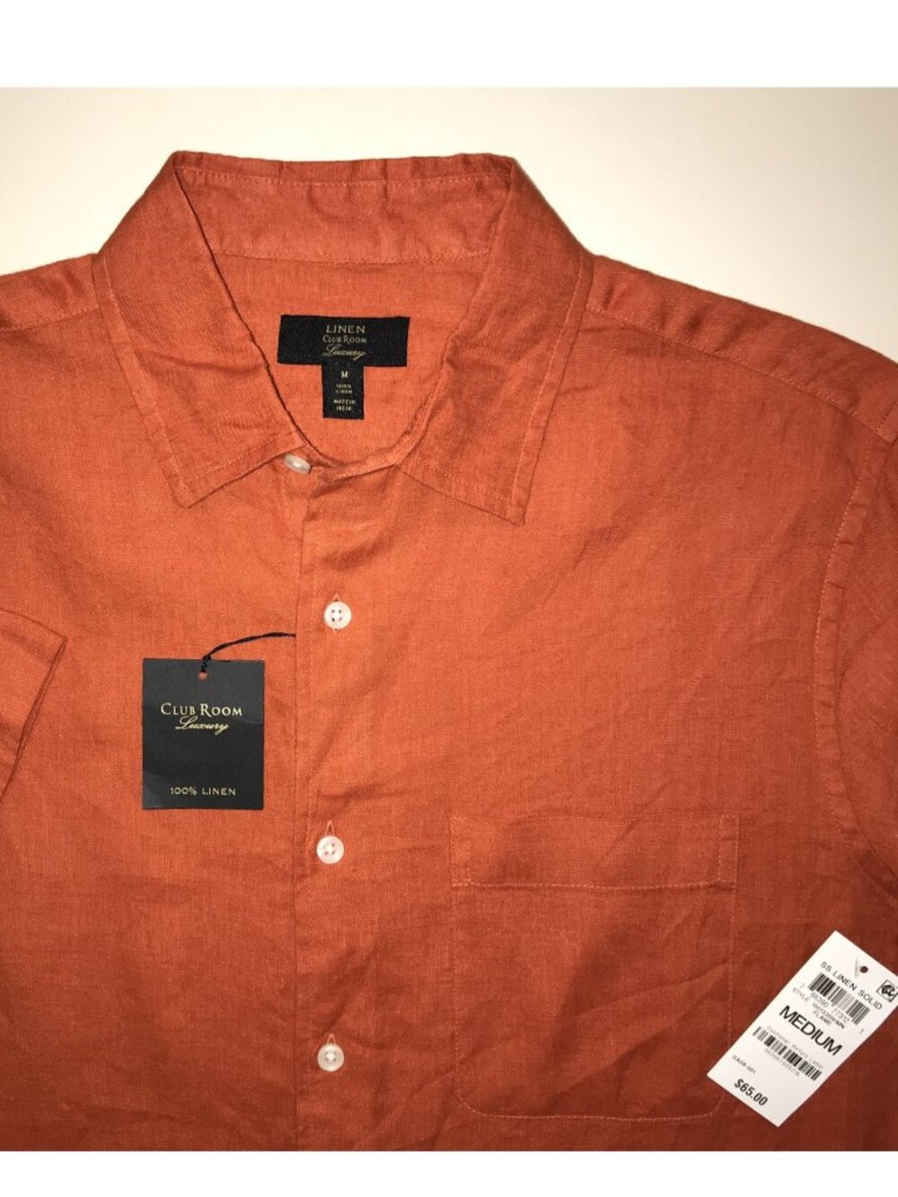 Men's Club Room Luxury Linen Short Sleeve Button Front Shirt-Size M